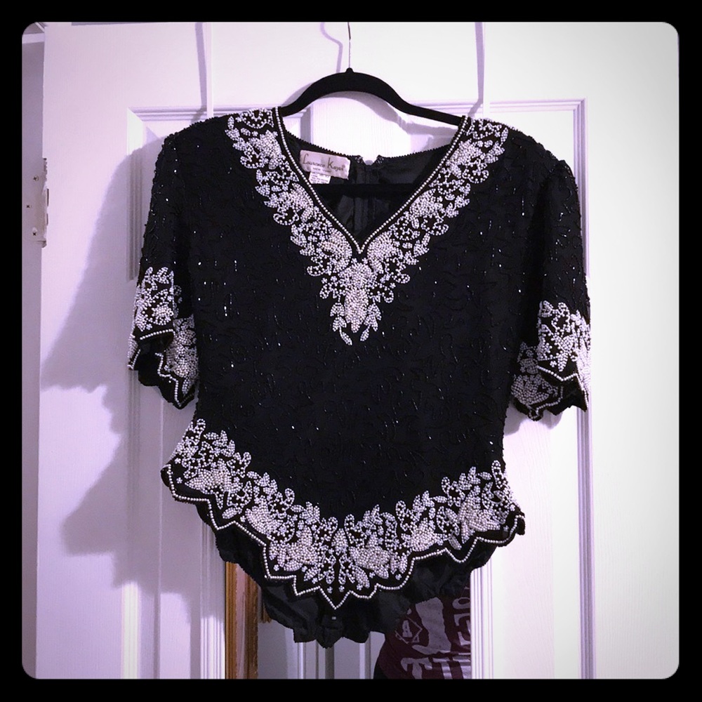 Black and white beaded blouse